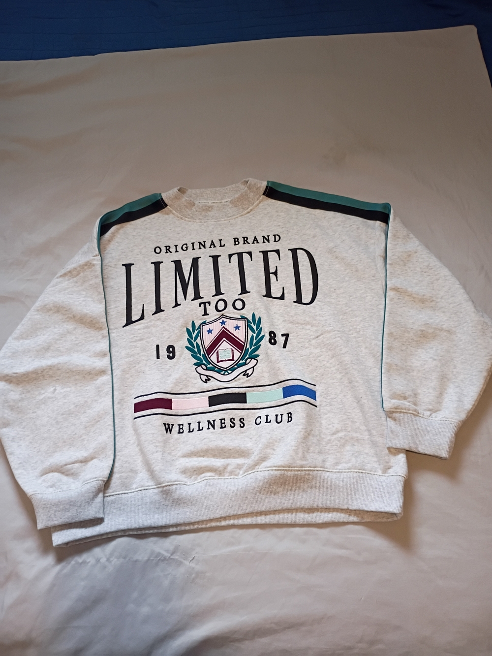 Limited Too Cream Crewneck Sweatshirt with Teal and Black Trim